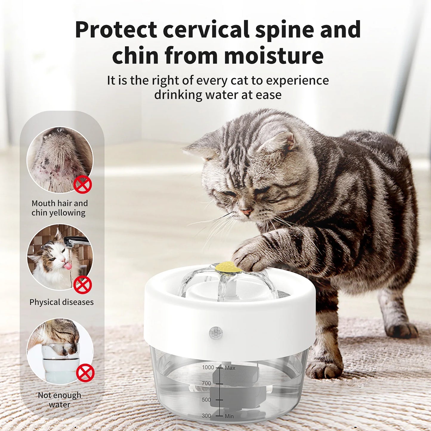 Cat Water Fountain, 1000Mah Battery, 1L Automatic Pet Drinking Fountain, White