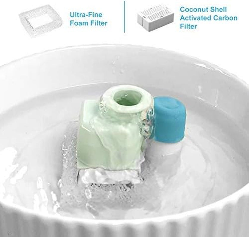 Wave and Cup Cake Porcelain Cat Fountain Filter 8 Carbon Filters 2 Foam Filters Ceramic Pet Fountain Water Dispenser Dog Fountain Replacement Filters(10Pack)