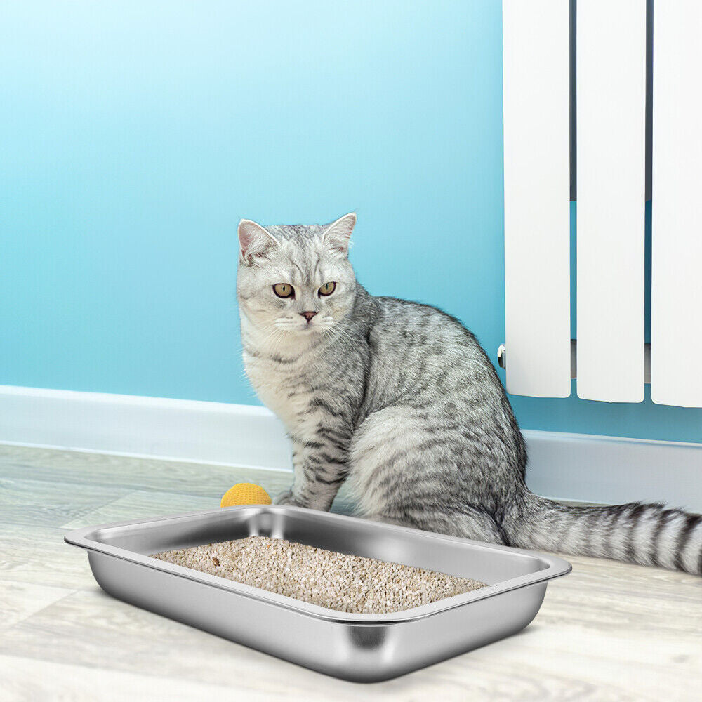 Stainless Steel Cat Litter Box Large Metal Litter Tray Household Metal Litter