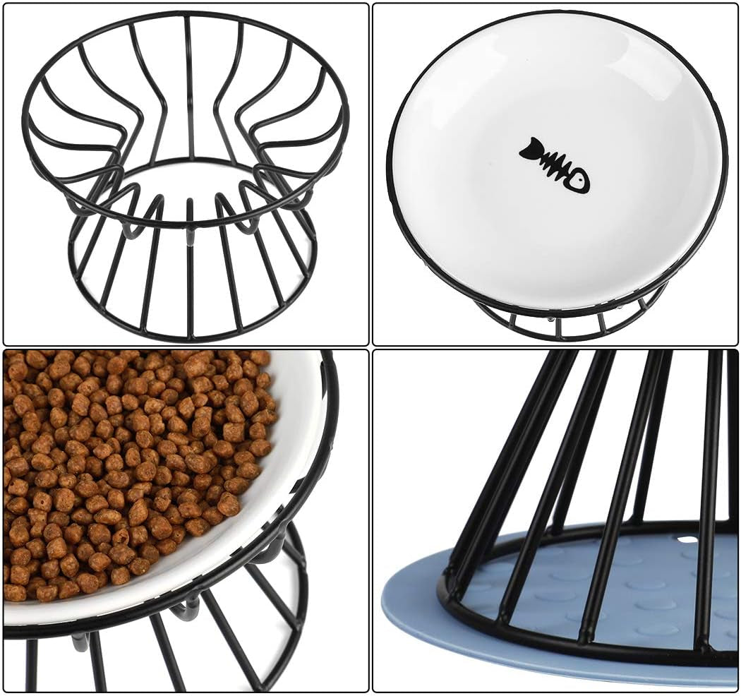 Cat Bowl, Ceramic Raised Cat Food Bowl,Elevated Pet Bowl,Anti Vomiting Cat Feeding Bowl, Non Slip Cat Dish, Protect Pet'S Spine Make Cats Feel Comfortable1