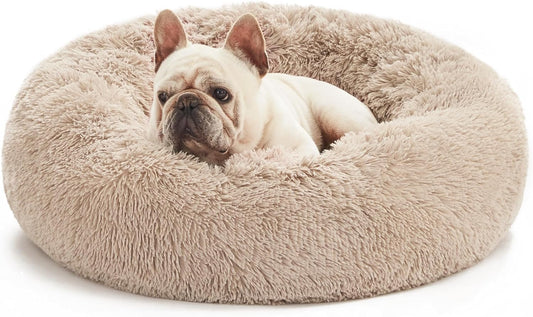 20In Cat Beds for Indoor Cats - Cat Bed with Machine Washable, Waterproof Bottom - Taupe Fluffy Dog and Cat Calming Cushion Bed for Joint-Relief and Sleep Improvement