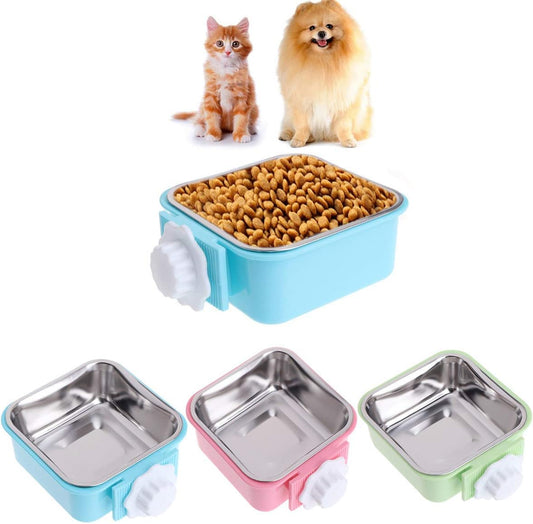 Crate Dog Bowl, Stainless Steel Removable Hanging Food Water Bowl Crate Coop Cup,Pet Cage Bowls with Bolt Holder for Dog, Puppy, Cat, Rabbit, Bird,Small Animals