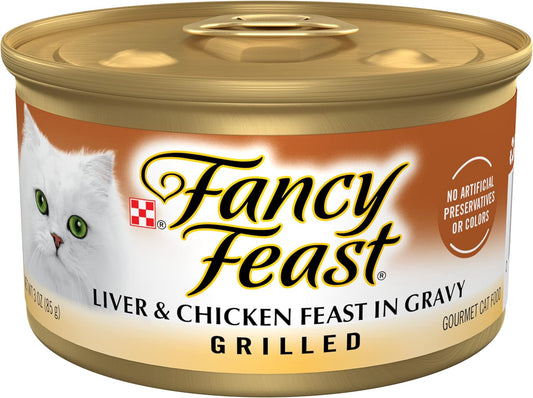 Purina Fancy Feast Grilled Wet Cat Food Liver and Chicken Feast, 24-Pack