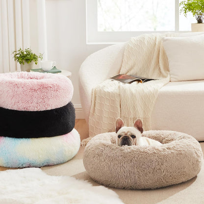 20In Cat Beds for Indoor Cats - Cat Bed with Machine Washable, Waterproof Bottom - Taupe Fluffy Dog and Cat Calming Cushion Bed for Joint-Relief and Sleep Improvement