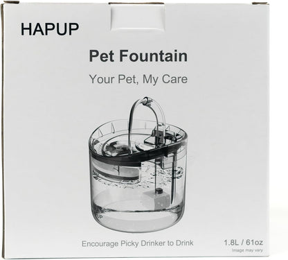 Cat Water Fountain Animal Water Dispenser 61OZ/1.8L Automatic Pet Drinking Fountain Clear Upgrade with 2 Filter Replacement 1 Adjustable Silent 1 Water Pump for Cats Kitty Indoor
