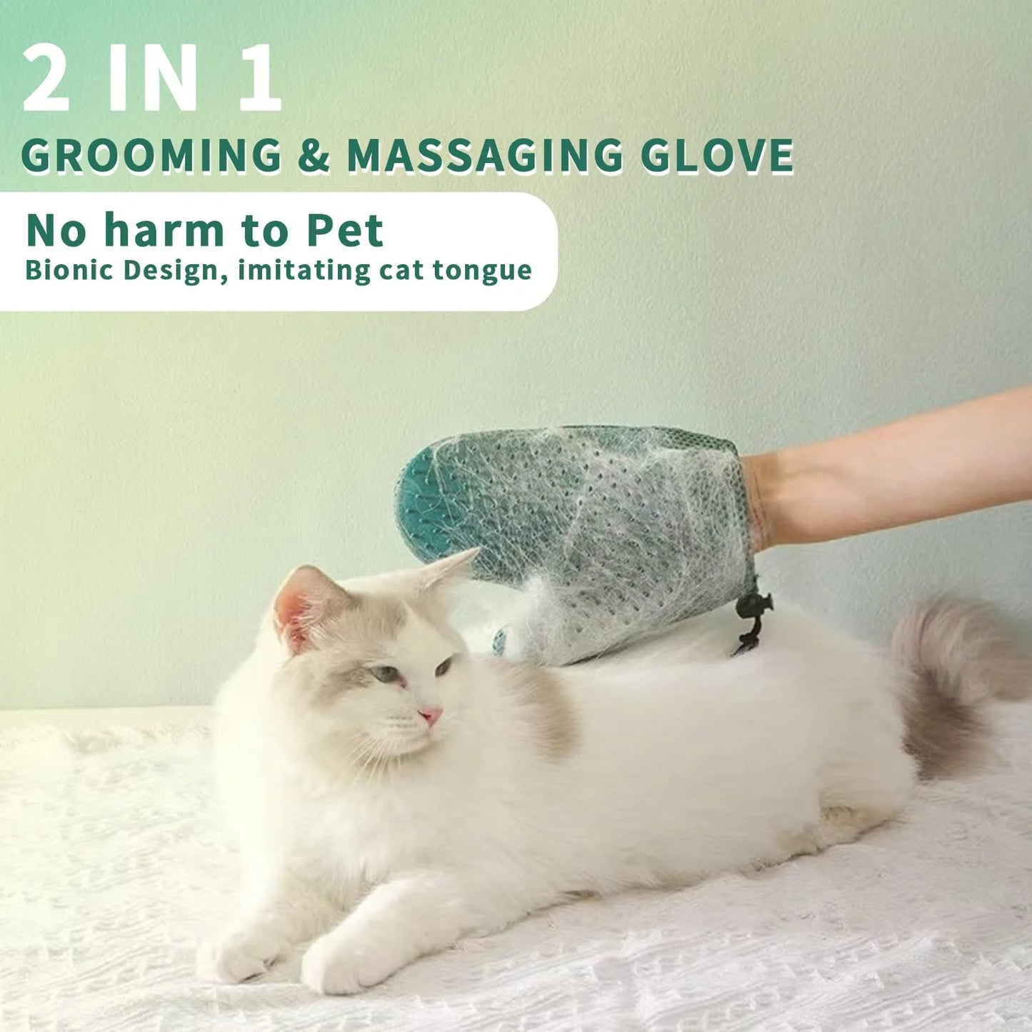 2 in 1 Cat Hair Glove & Pet Fur Remover Glove, Dog Grooming Glove Brush for Shedding, Massage, Efficient Pet Hair Remover Mitt for Uproot Cleaner Clothes, Couch, Carpet