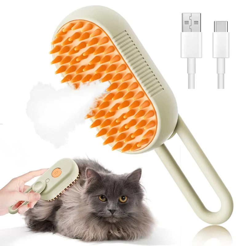 3-In-1 Dog Hair Brush Cat Hair Brush Electric Pet Cleaning Brush Steam Spray Brush Massage Hair Removal Comb Anti-Tangle Brush